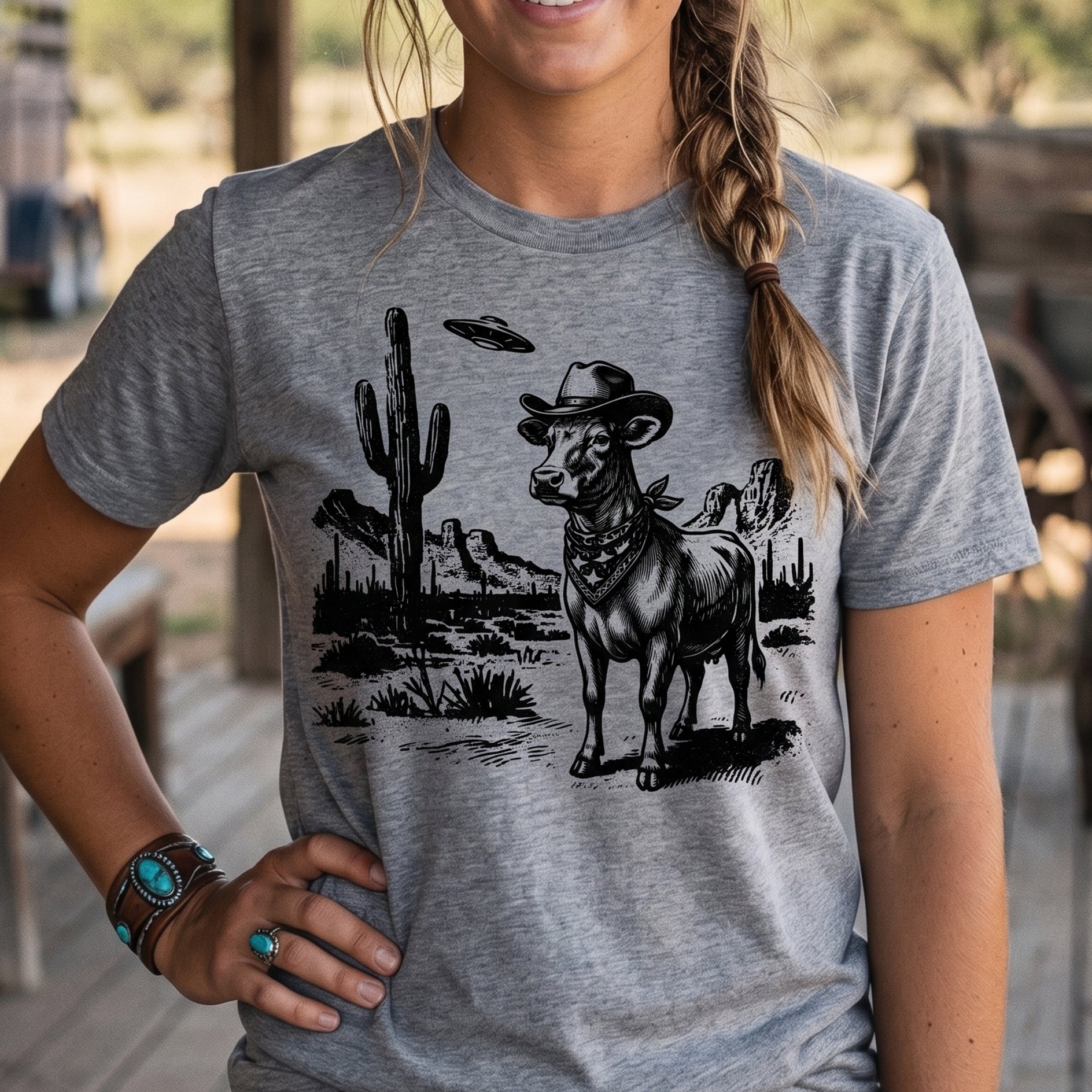 UFO Cow Western Unisex T-Shirt - myfunfarm