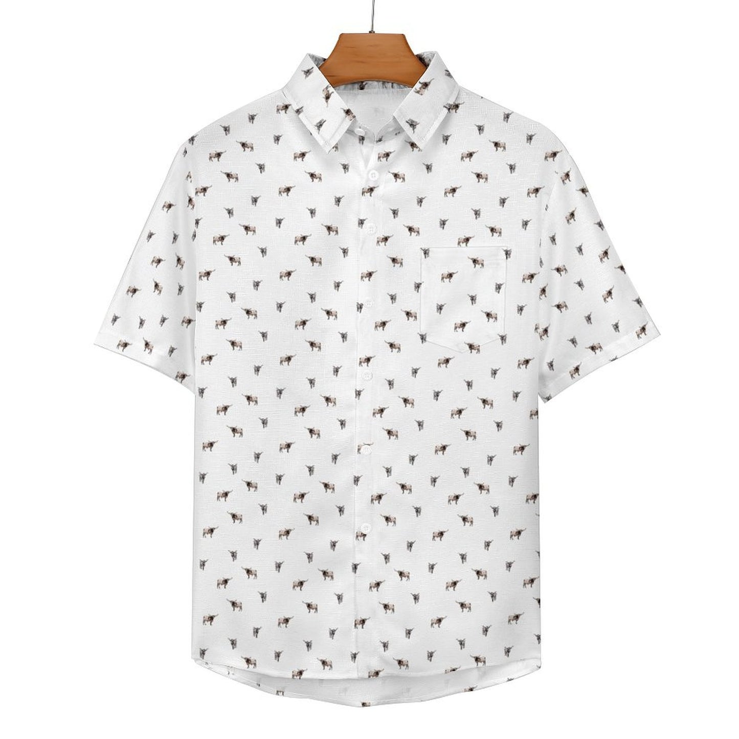 Texas longhorn icon pattern - Men's Linen Short Sleeve Shirt for farmers - myfunfarm