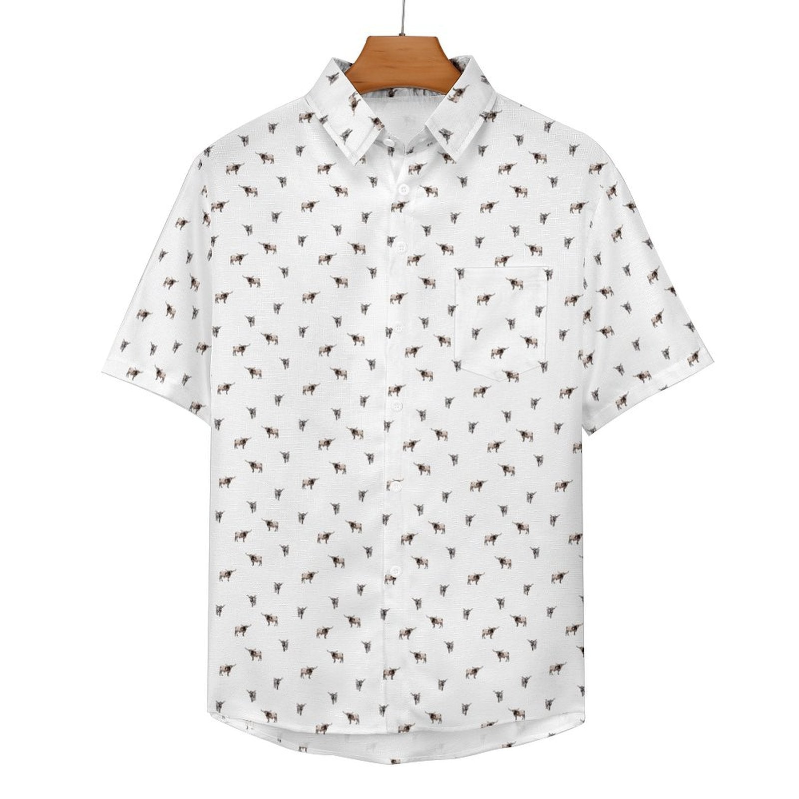 Texas longhorn icon pattern - Men's Linen Short Sleeve Shirt for farmers - myfunfarm
