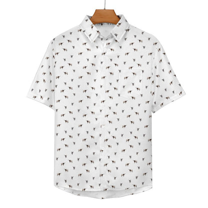 Texas longhorn icon pattern - Men's Linen Short Sleeve Shirt for farmers - myfunfarm