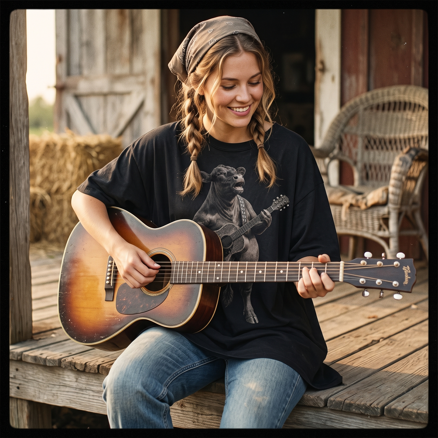 Country music singer cow Playing Guitar Unisex T-Shirt,  Funny Cow Comfort Colors Shirt