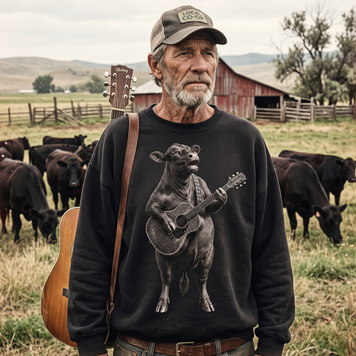 Country music singer cow Playing Guitar Unisex T-Shirt,  Funny Cow Comfort Colors Shirt