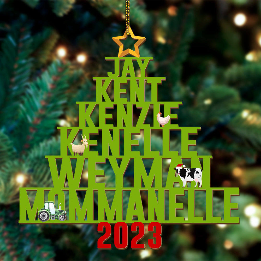 Personalized Family Farmer Names Christmas Ornament