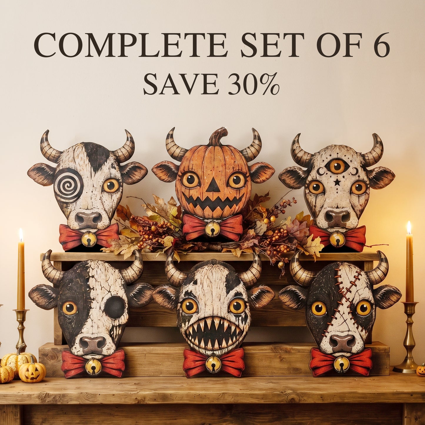 Halloween Cow Wooden Block for Shelf Decor, Housewarming Gift