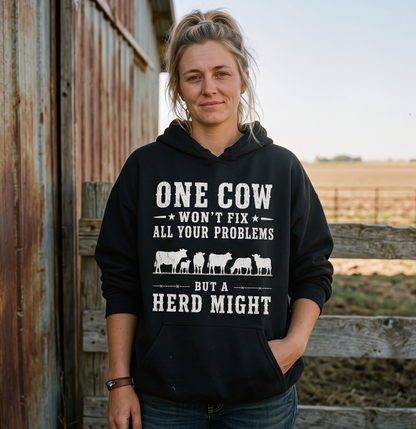 One cow won't fix all your problems but a herd might Unisex T-Shirt, Sweat-shirt and Hoodie
