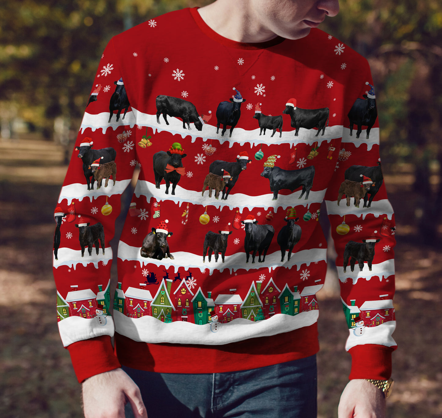 Angus cattle in snow - Merry Christmas -  Unisex Sweatshirt and Pants - myfunfarm