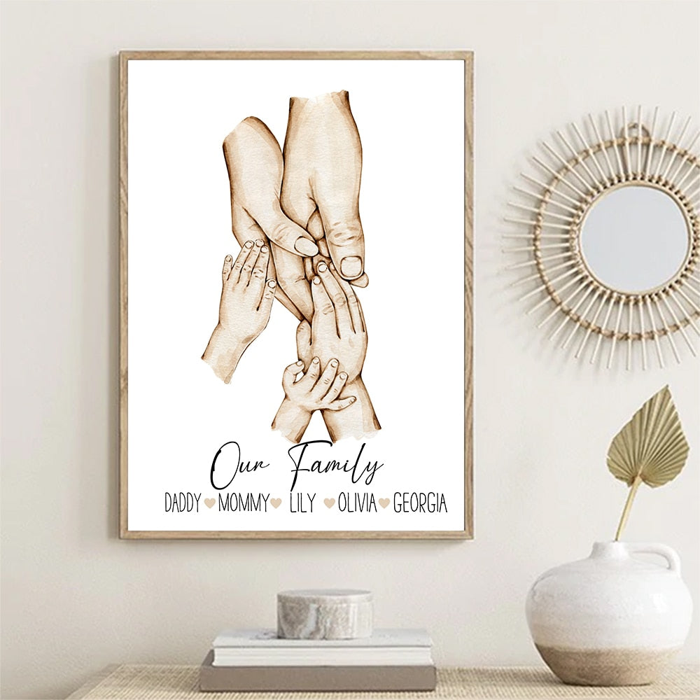 Personalised Family Names Canvas Painting Wall Art Home Decor Gift - No frame