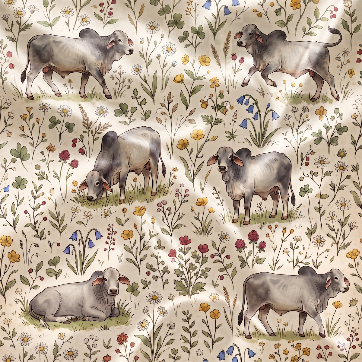 Grey Brahman cattle cute Floral Pattern Pajamas Set Matching Family Farrmer Outfit