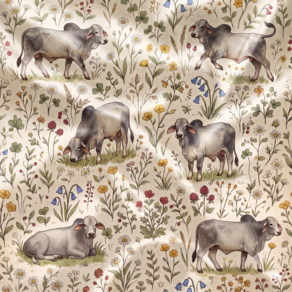 Grey Brahman cattle cute Floral Pattern Pajamas Set Matching Family Farrmer Outfit
