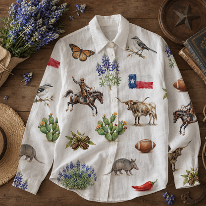 Symbol of Texas pattern Women's Mock Linen Shirts