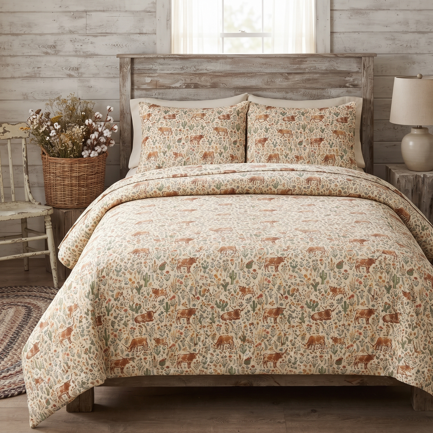 Floral texas longhorn cattle pattern Bedding set