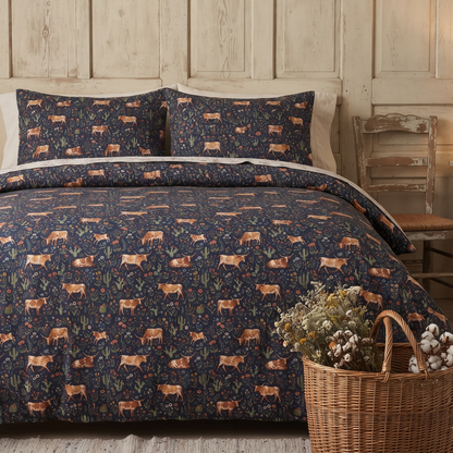 Floral texas longhorn cattle pattern Bedding set