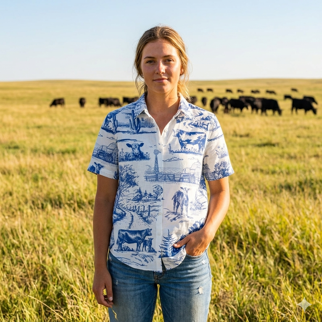 Cattle Print Toile Hawaiian Shirt - myfunfarm