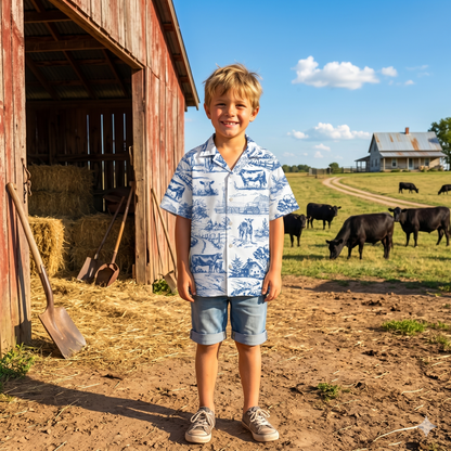 Cattle Print Toile Hawaiian Shirt - myfunfarm