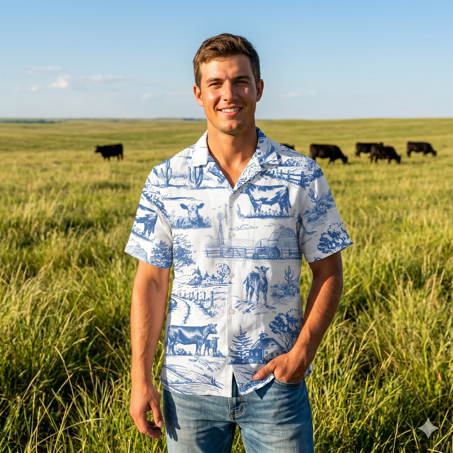 Cattle Print Toile Hawaiian Shirt - myfunfarm