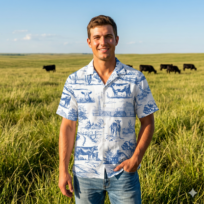 Cattle Print Toile Hawaiian Shirt - myfunfarm