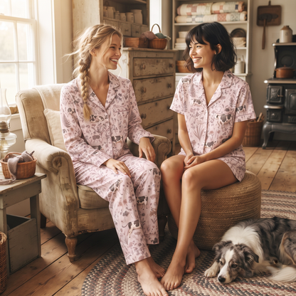 Holstein cute cattle Floral Pattern Pajamas Set Matching Family Farrmer Outfit