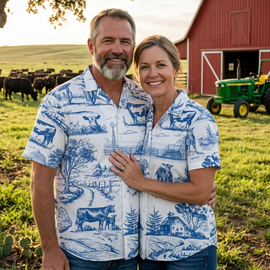 Cattle Print Toile Hawaiian Shirt - myfunfarm