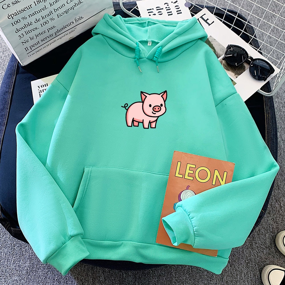 Oversized Hoodie Cute Pig Printed  Thick Warm for pig lovers - myfunfarm