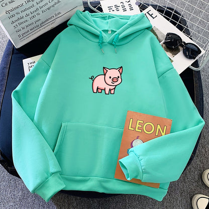 Oversized Hoodie Cute Pig Printed  Thick Warm for pig lovers - myfunfarm