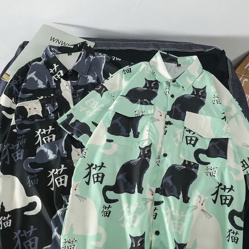 Hawaiian Shirt black cat Pattern