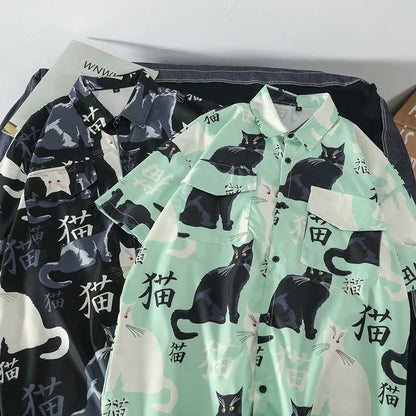 Hawaiian Shirt black cat Pattern