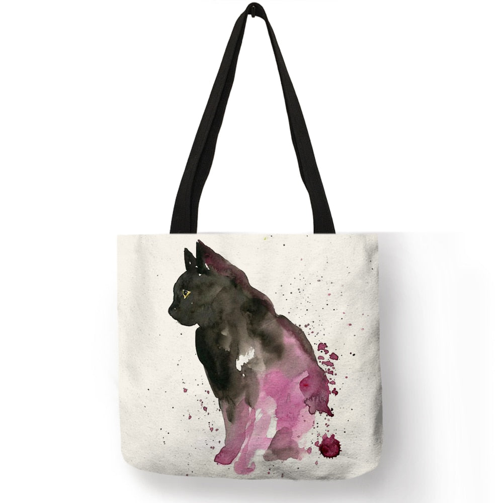 Tote bag Cute Cartoon Cats Printed Handbag Eco Linen
