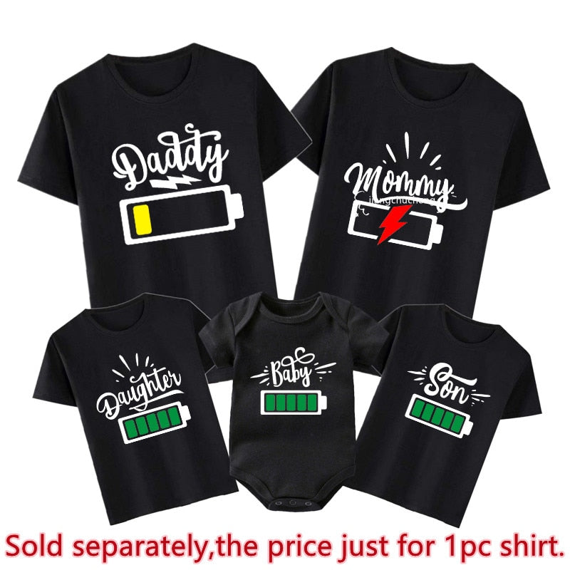 Battery Print Daddy Mommy Daughter Son Family Matching Clothes - myfunfarm