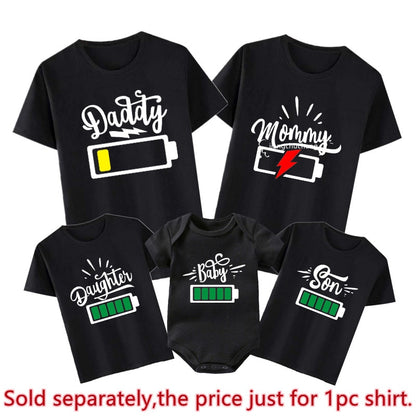 Battery Print Daddy Mommy Daughter Son Family Matching Clothes - myfunfarm