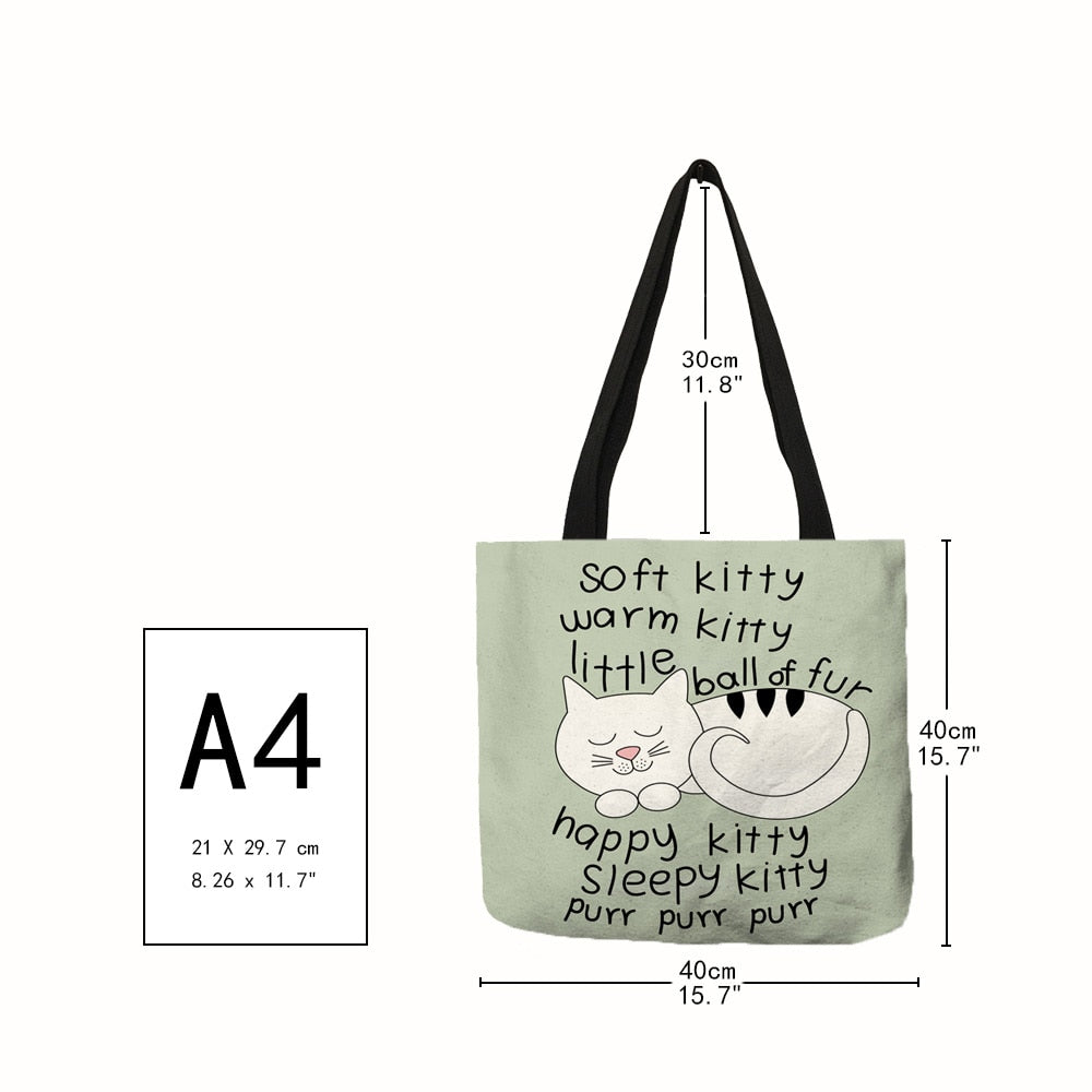 Tote bag Cute Cartoon Cats Printed Handbag Eco Linen