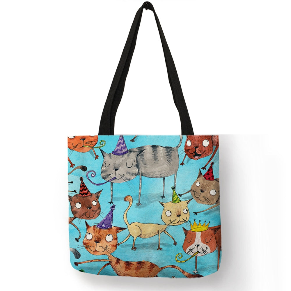 Tote bag Cute Cartoon Cats Printed Handbag Eco Linen