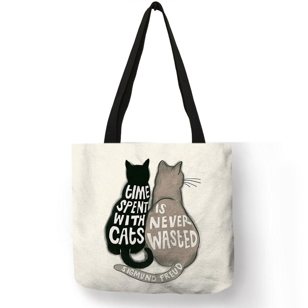 Tote bag Cute Cartoon Cats Printed Handbag Eco Linen