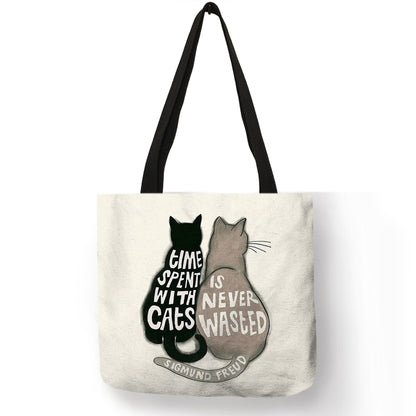 Tote bag Cute Cartoon Cats Printed Handbag Eco Linen