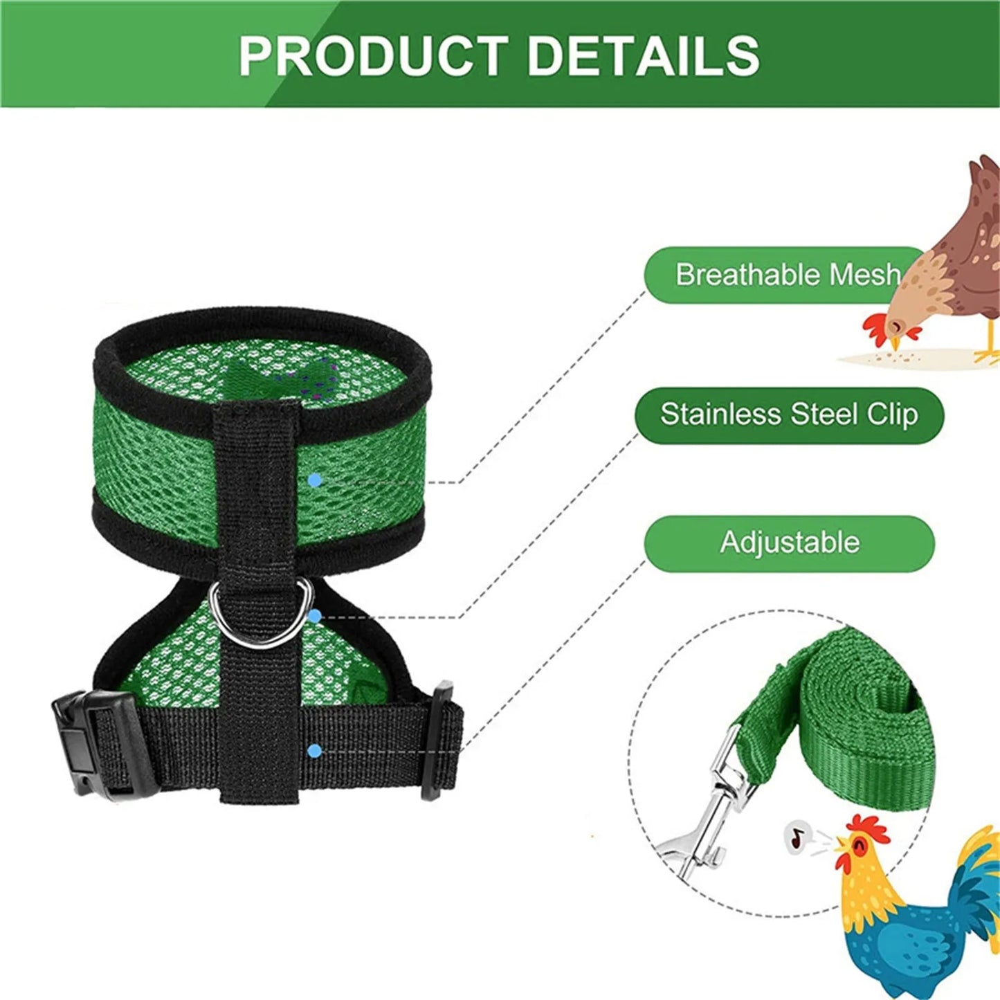 Chicken Hen Size With 6-foot Matching Belt Comfortable Breathable Medium Adjustable Chicken Harness Hen Size Convenient - myfunfarm