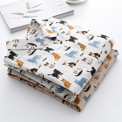 Cute cat cartoon pattern long-sleeved Blouse tops shirts for women