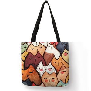 Tote bag Cute Cartoon Cats Printed Handbag Eco Linen