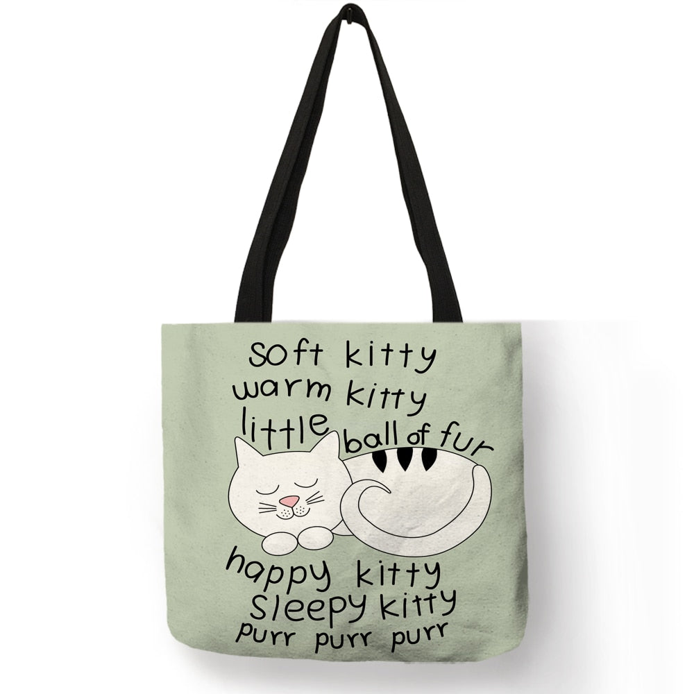 Tote bag Cute Cartoon Cats Printed Handbag Eco Linen