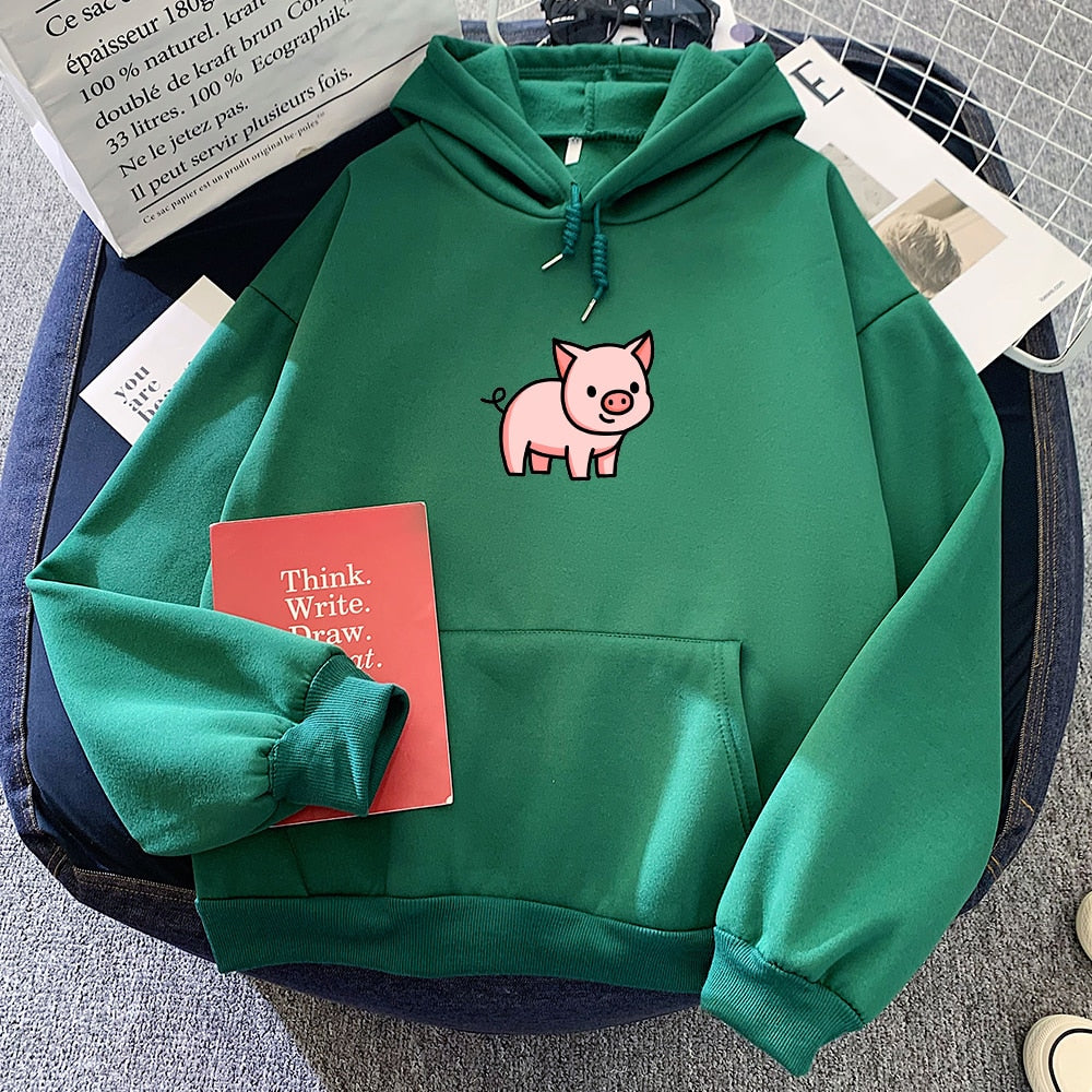 Oversized Hoodie Cute Pig Printed  Thick Warm for pig lovers - myfunfarm