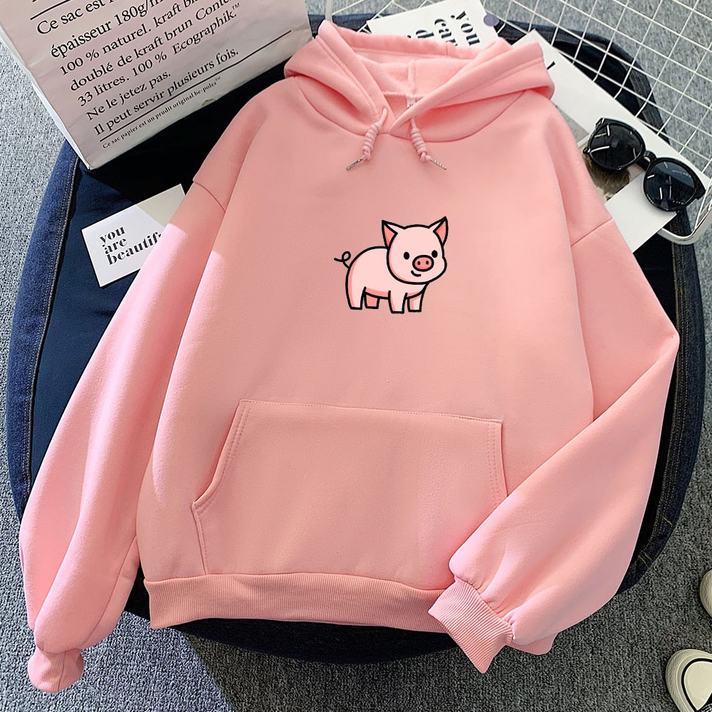 Oversized Hoodie Cute Pig Printed  Thick Warm for pig lovers - myfunfarm