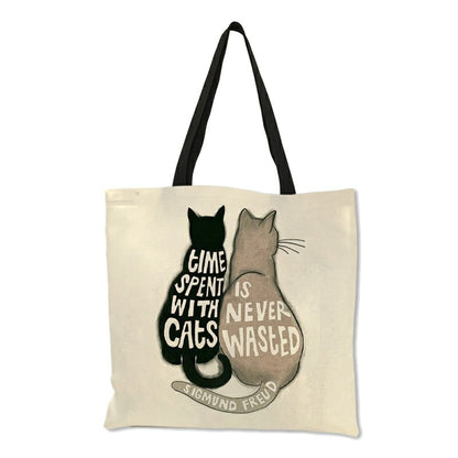Tote bag Cute Cartoon Cats Printed Handbag Eco Linen