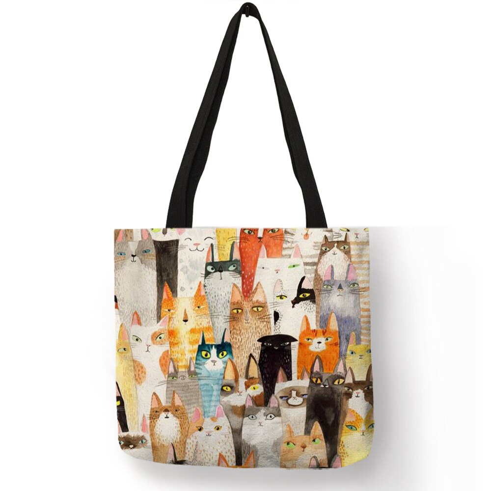 Tote bag Cute Cartoon Cats Printed Handbag Eco Linen