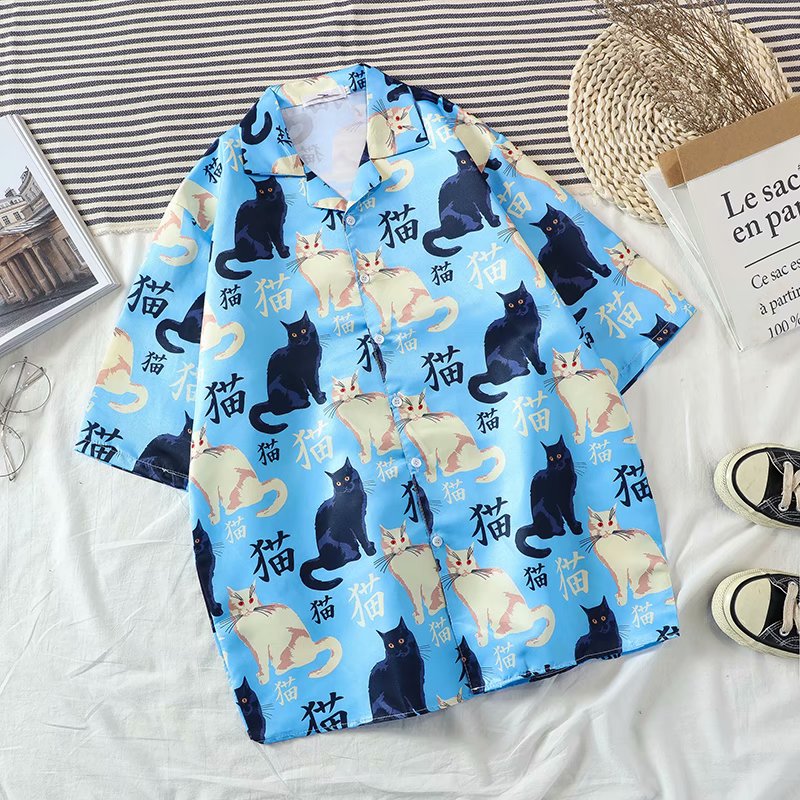 Hawaiian Shirt black cat Pattern