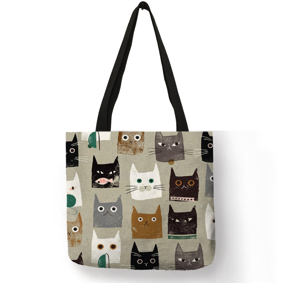 Tote bag Cute Cartoon Cats Printed Handbag Eco Linen