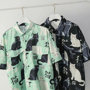 Hawaiian Shirt black cat Pattern