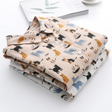 Cute cat cartoon pattern long-sleeved Blouse tops shirts for women