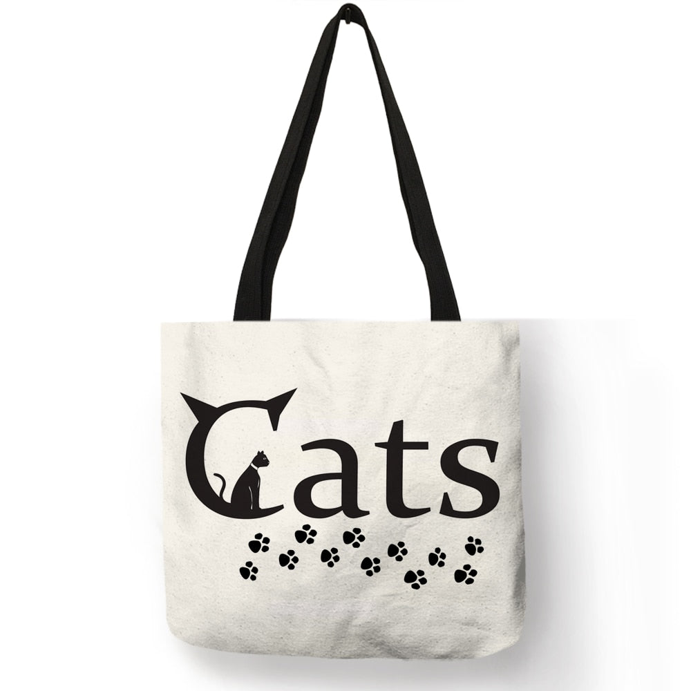 Tote bag Cute Cartoon Cats Printed Handbag Eco Linen