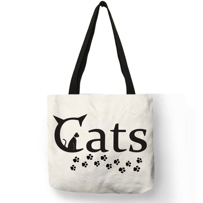 Tote bag Cute Cartoon Cats Printed Handbag Eco Linen