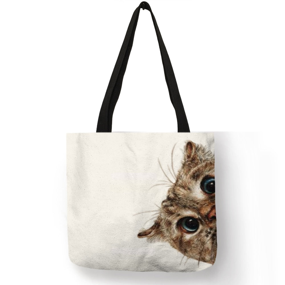 Tote bag Cute Cartoon Cats Printed Handbag Eco Linen