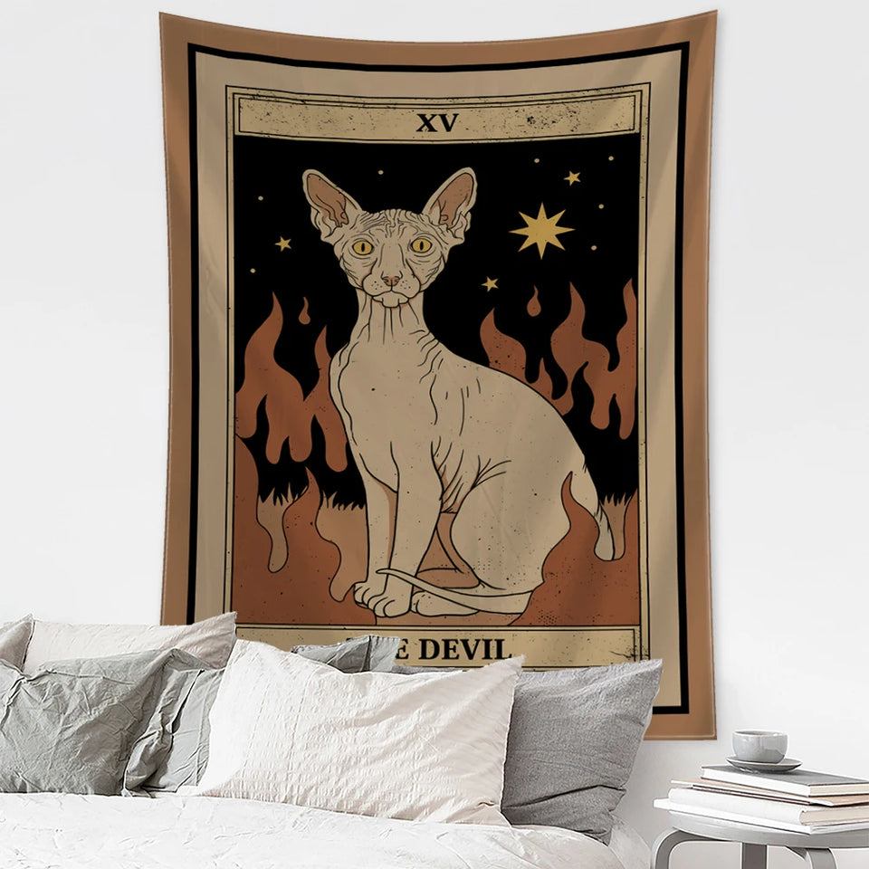 Cat Tarot Tapestry Wall Hanging Home Decor