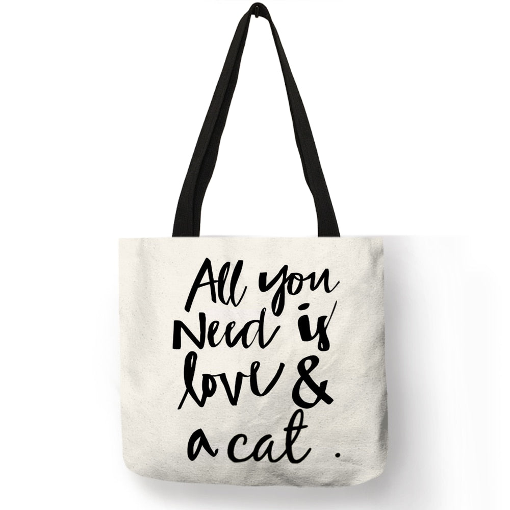 Tote bag Cute Cartoon Cats Printed Handbag Eco Linen